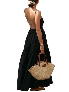 Commense Black Backless Tiered Maxi Dress Cotton Blend Small NWT